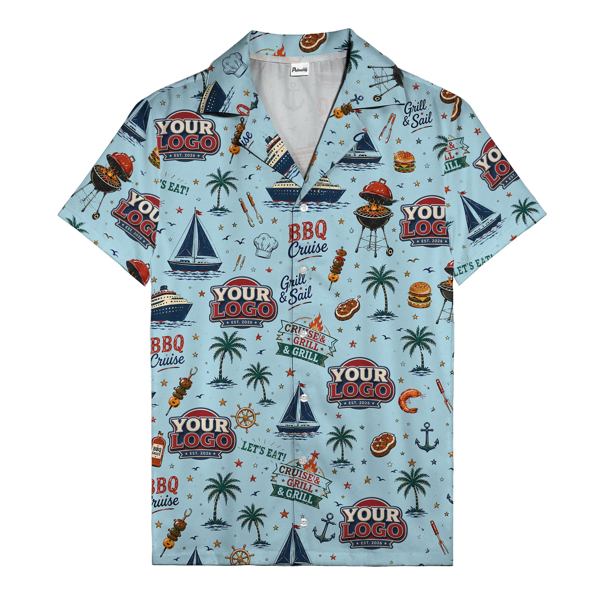 sailboats anchors ship wheels hamburger shrimp steak grill tools hawaiian shirt for men