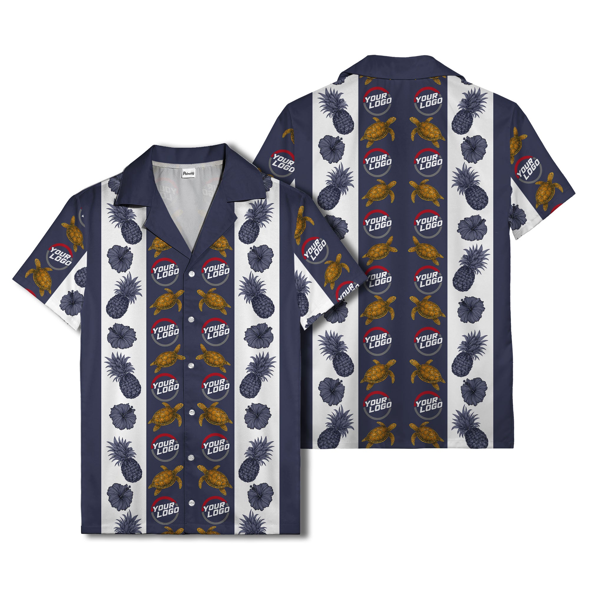 sea turtles & pineapple hibiscus striped hawaiian shirt