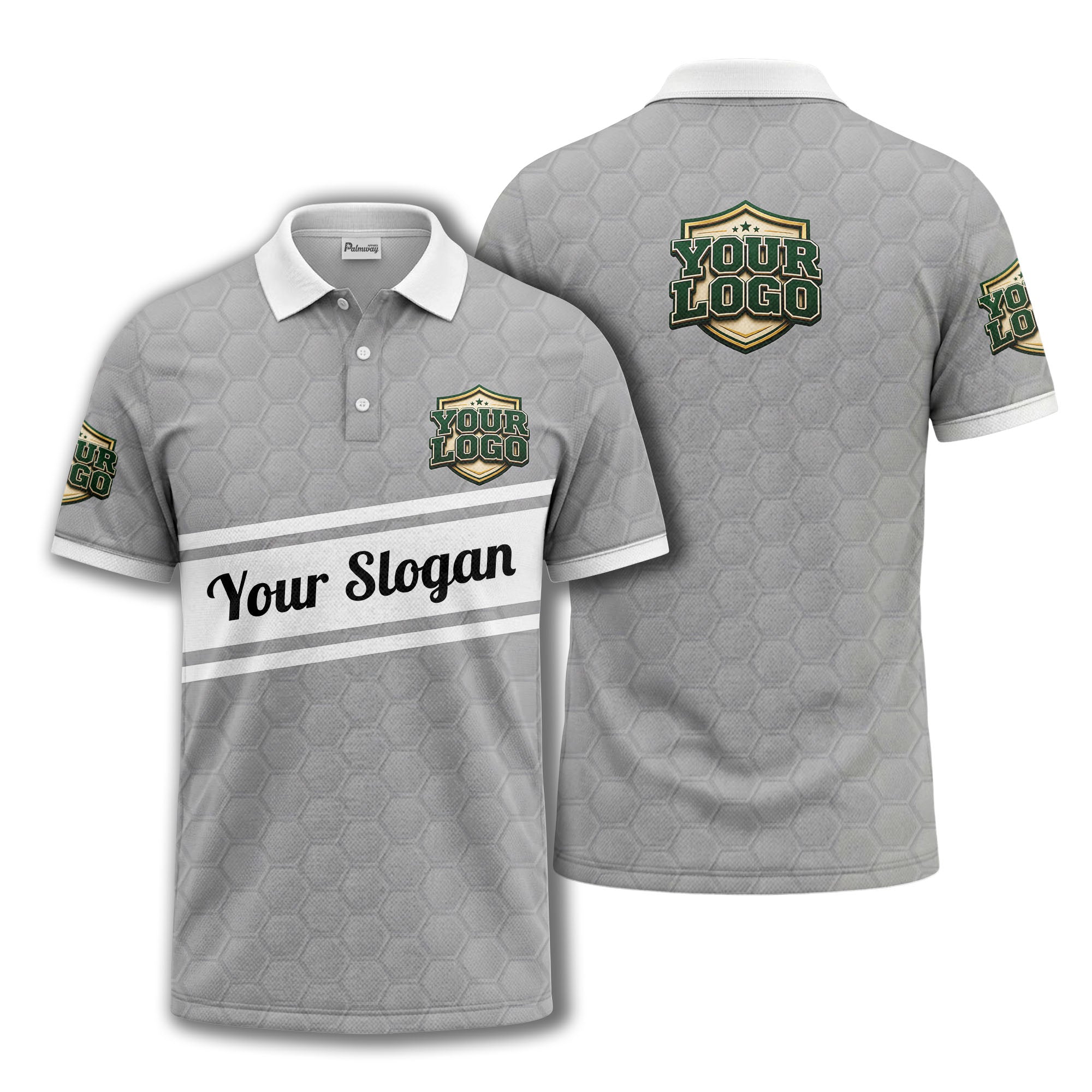 shield logo stars hexagon pattern polo shirt for men