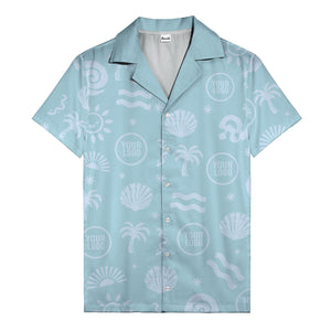 silver palm trees seashells sun waves vintage cartoon hawaiian shirt