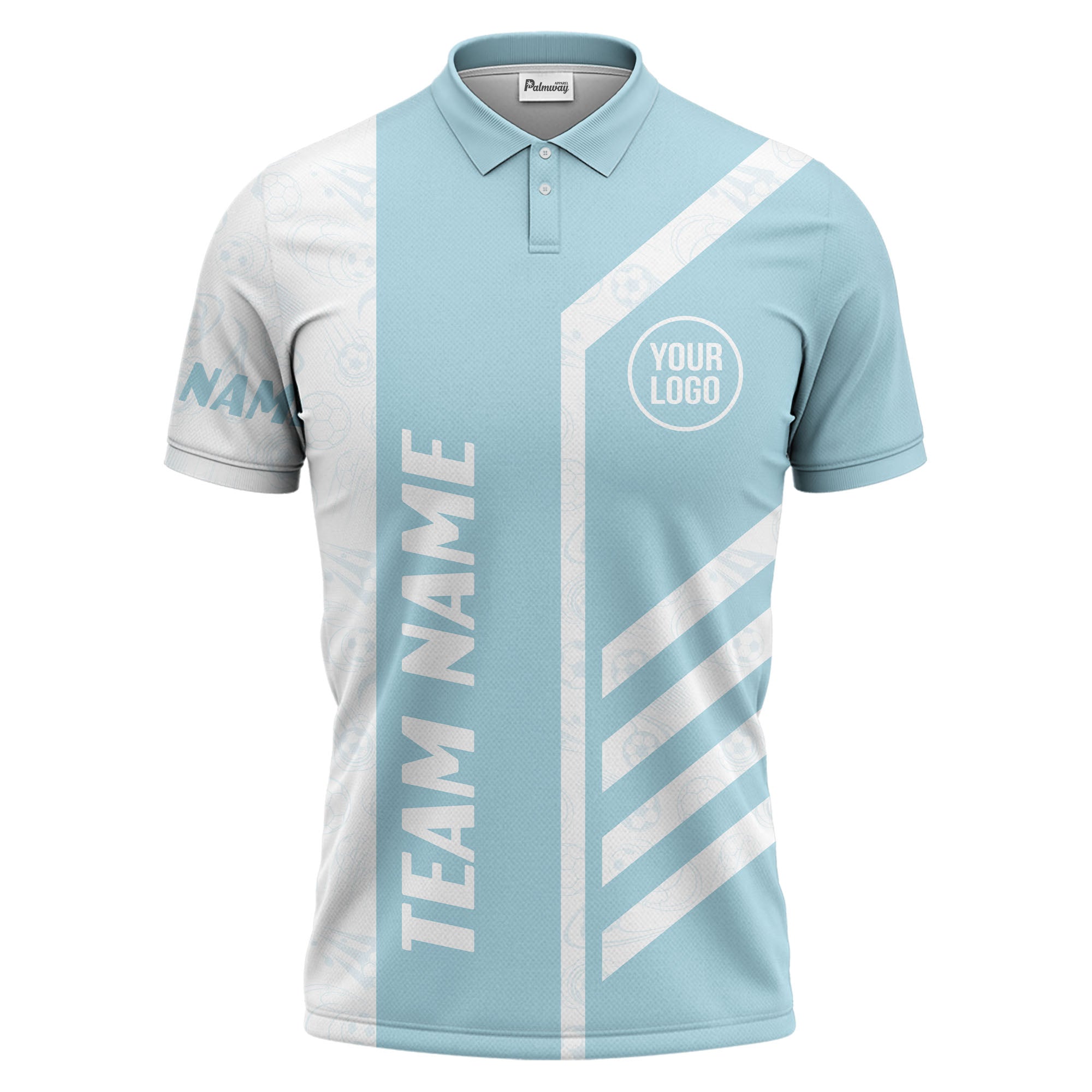 soccer balls diagonal stripes custom logo sporty polo shirt