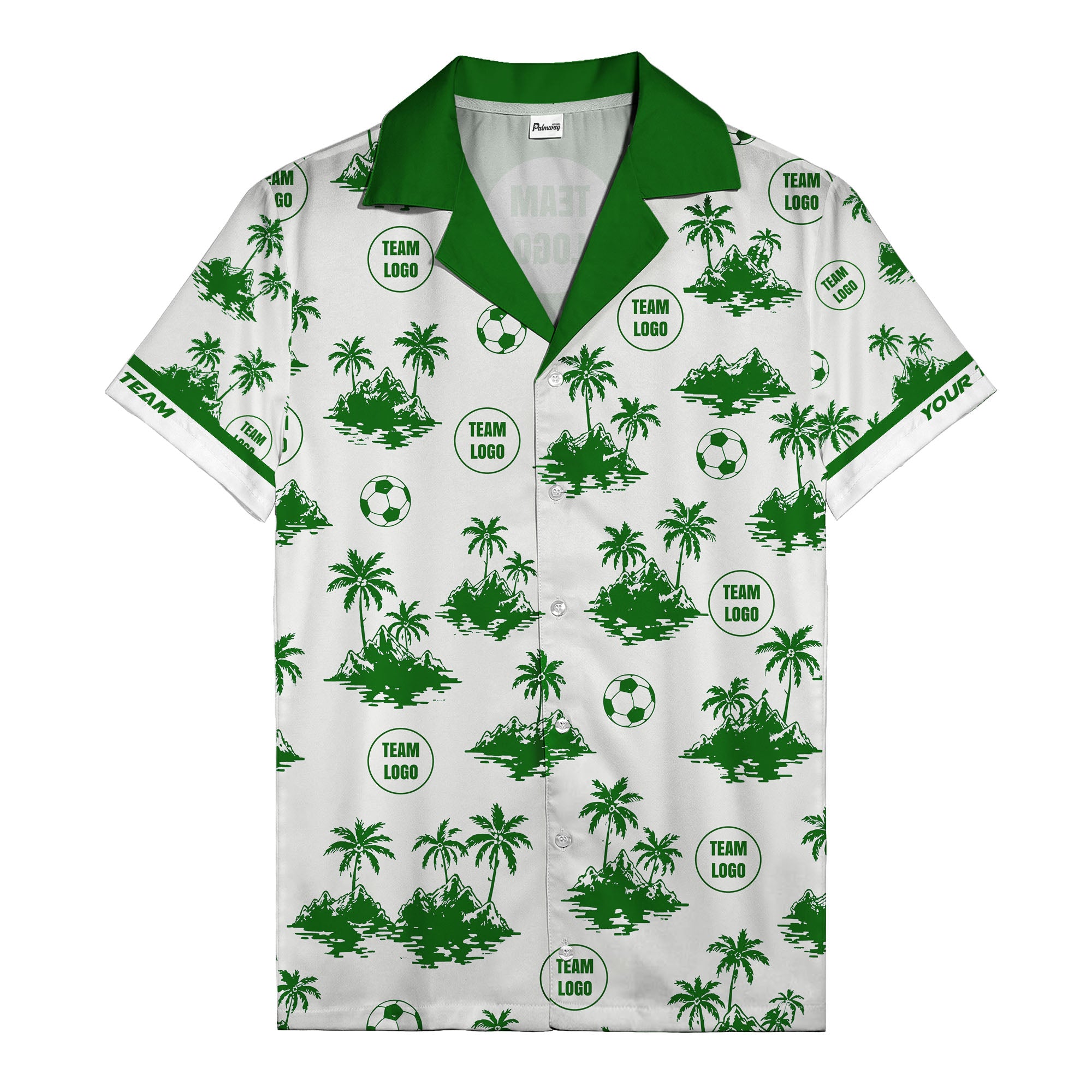 soccer balls & palm trees island repeat black white hawaiian shirt