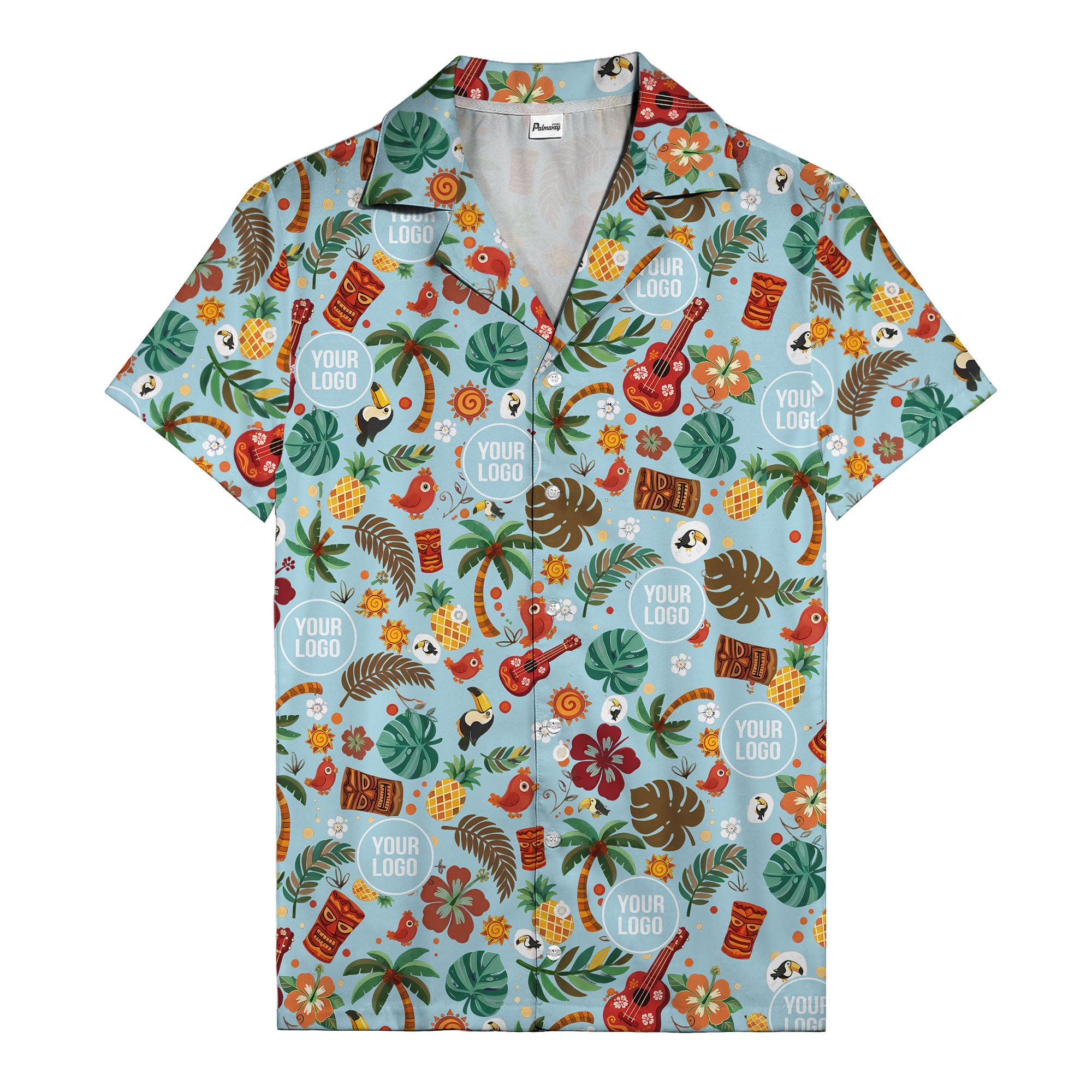 tiki masks & pineapples watercolor hawaiian shirt with toucans & ukuleles