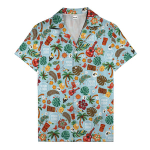 tiki masks & pineapples watercolor hawaiian shirt with toucans & ukuleles