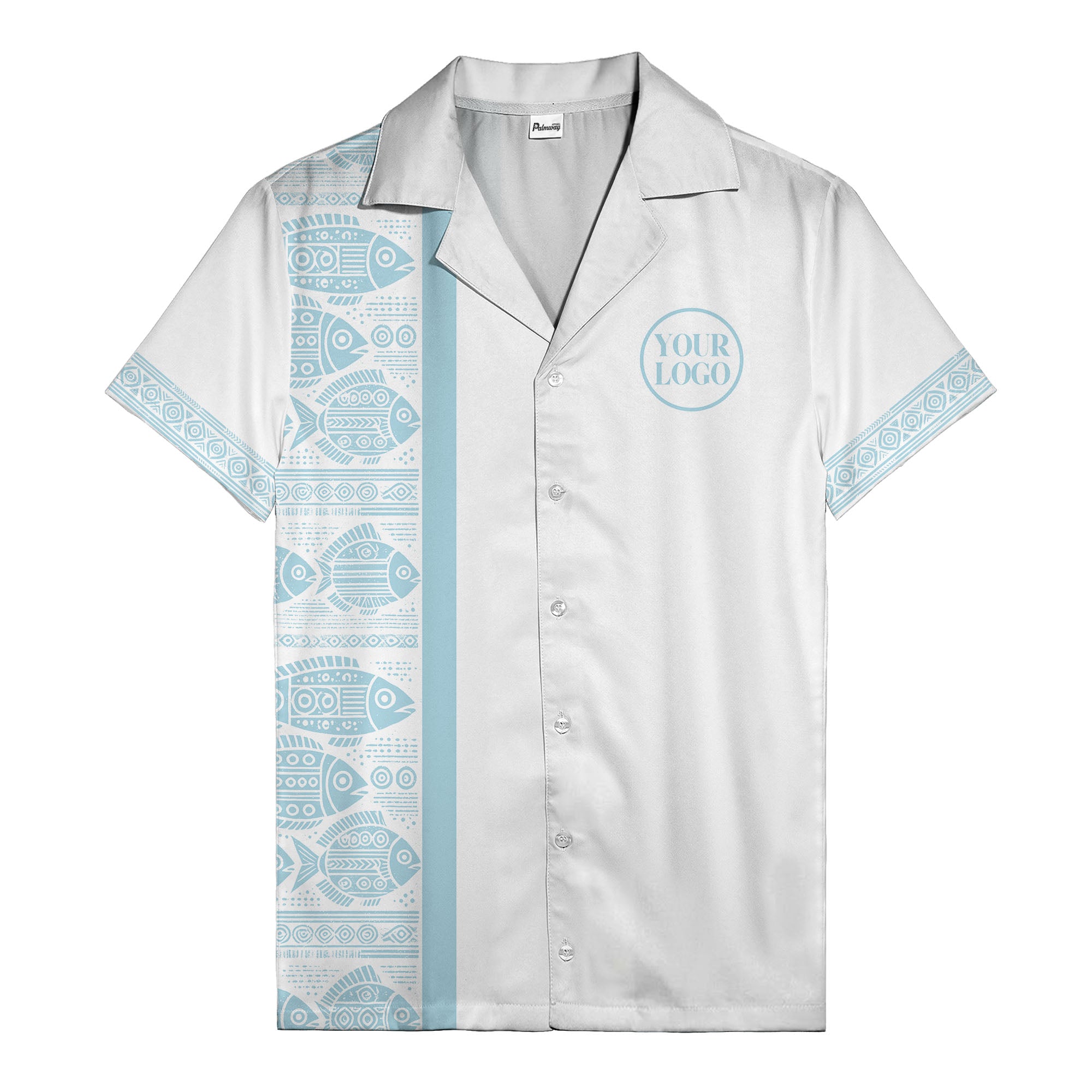 tribal fish & geometric border black white hawaiian shirt for men