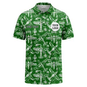 vintage airplane blueprint sketches propeller wings polo shirt for men