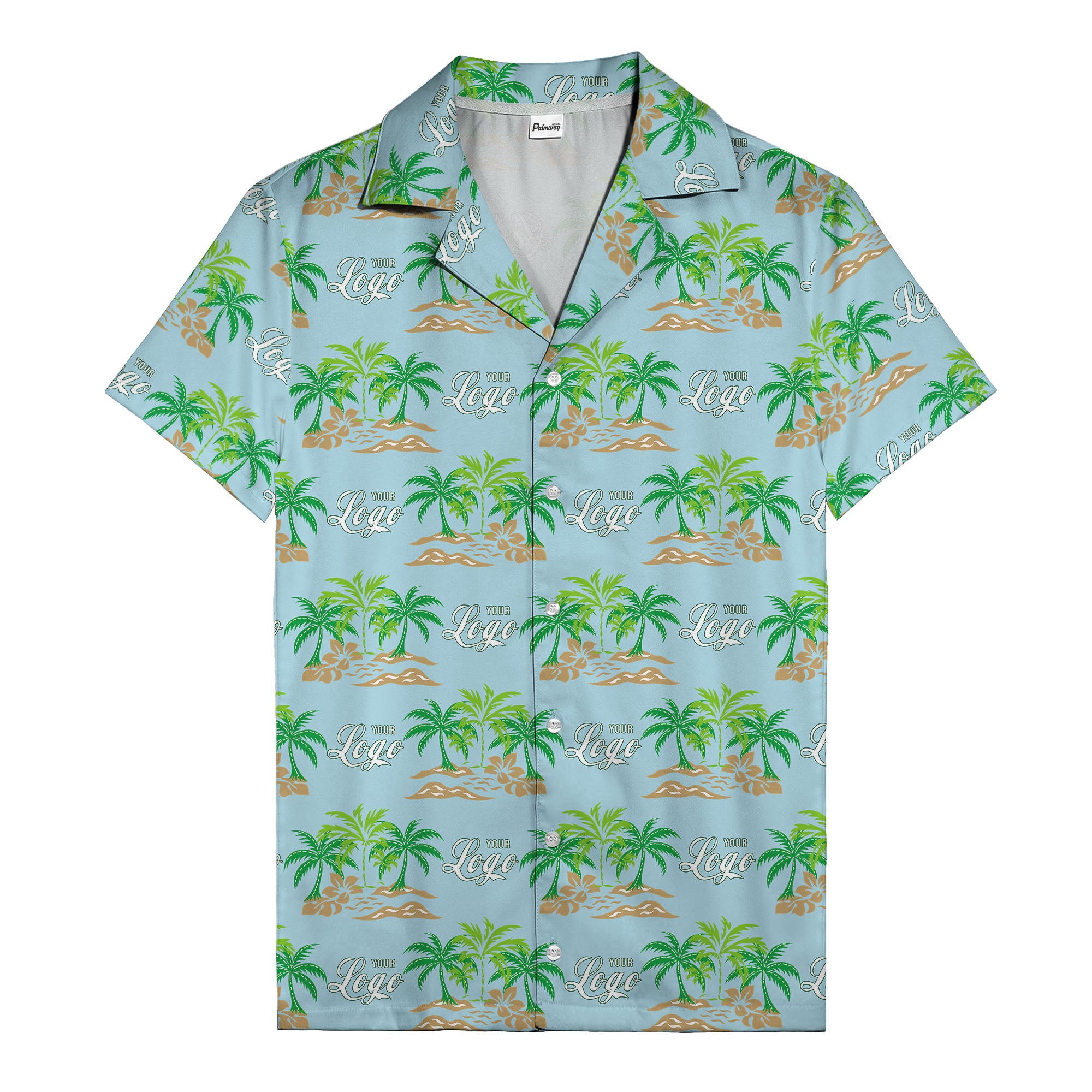 vintage palm tree oasis with monogrammed logo repeat hawaiian shirt