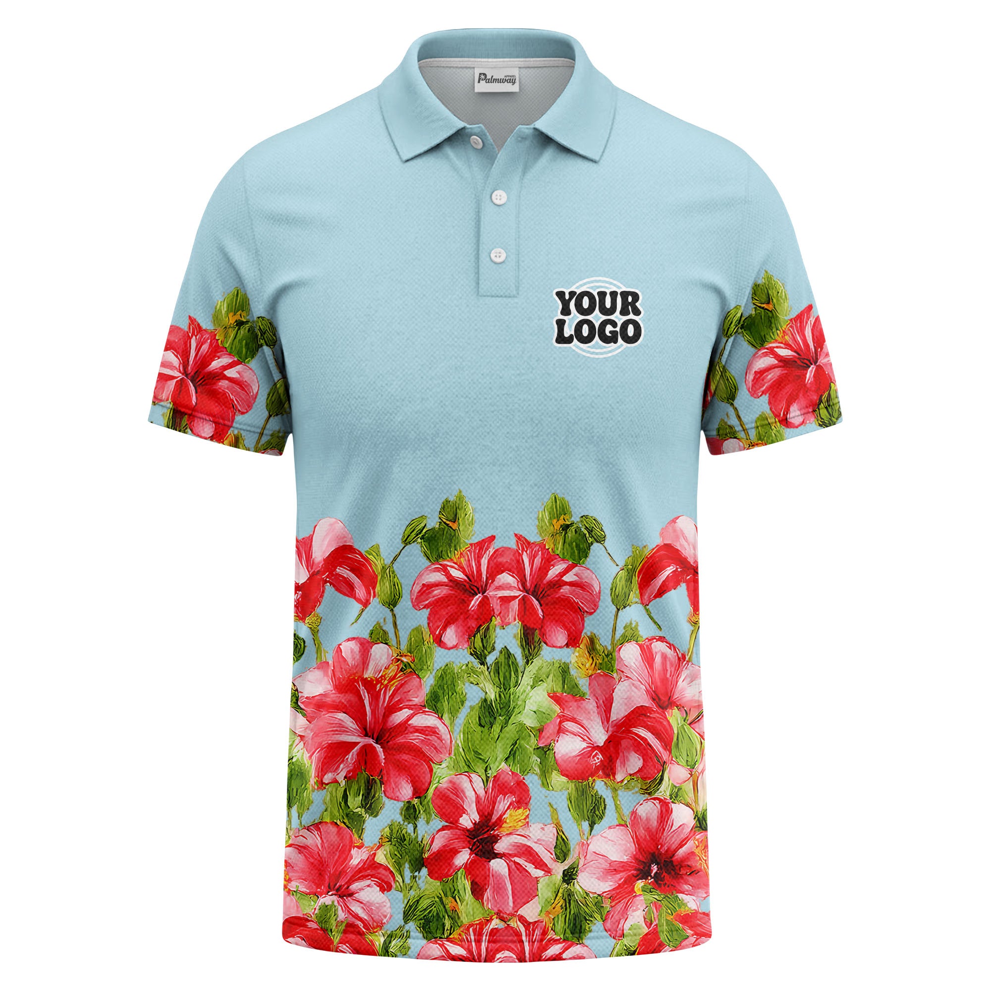 watercolor hibiscus & emerald leaf tropical polo shirt for men