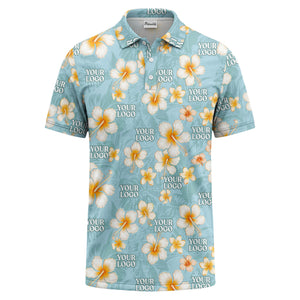 watercolor hibiscus & plumeria black aloha polo shirt for men