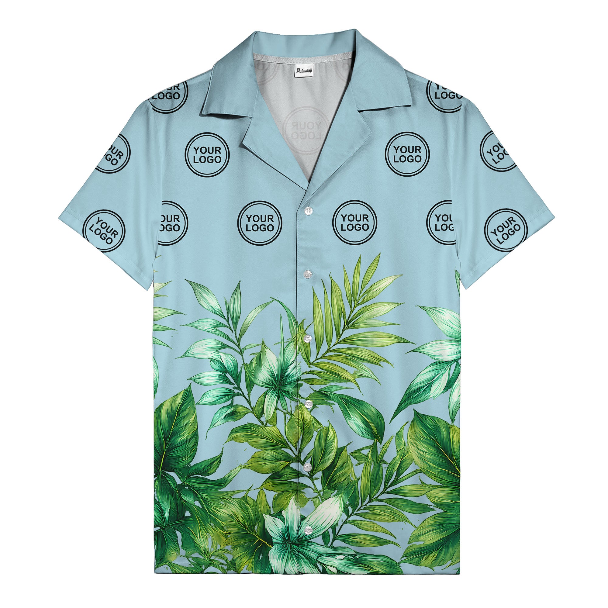 watercolor palm fronds & monogram logo repeat hawaiian shirt
