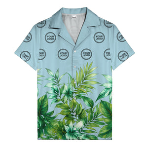 watercolor palm fronds & monogram logo repeat hawaiian shirt
