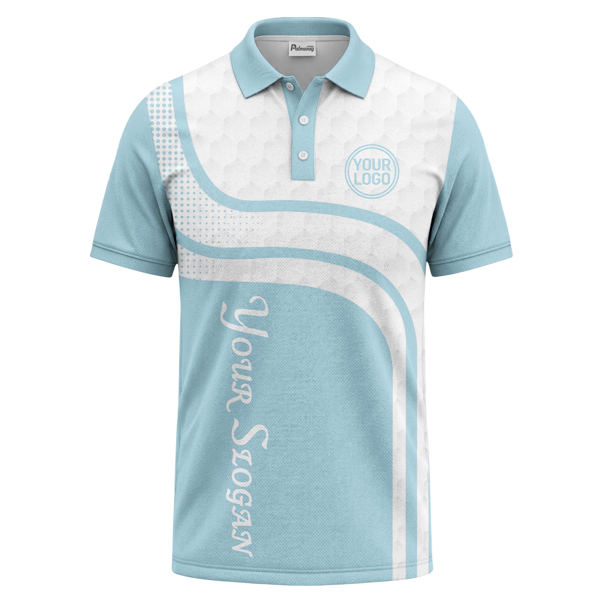 wave hexagon graphic golf polo shirt with custom logo
