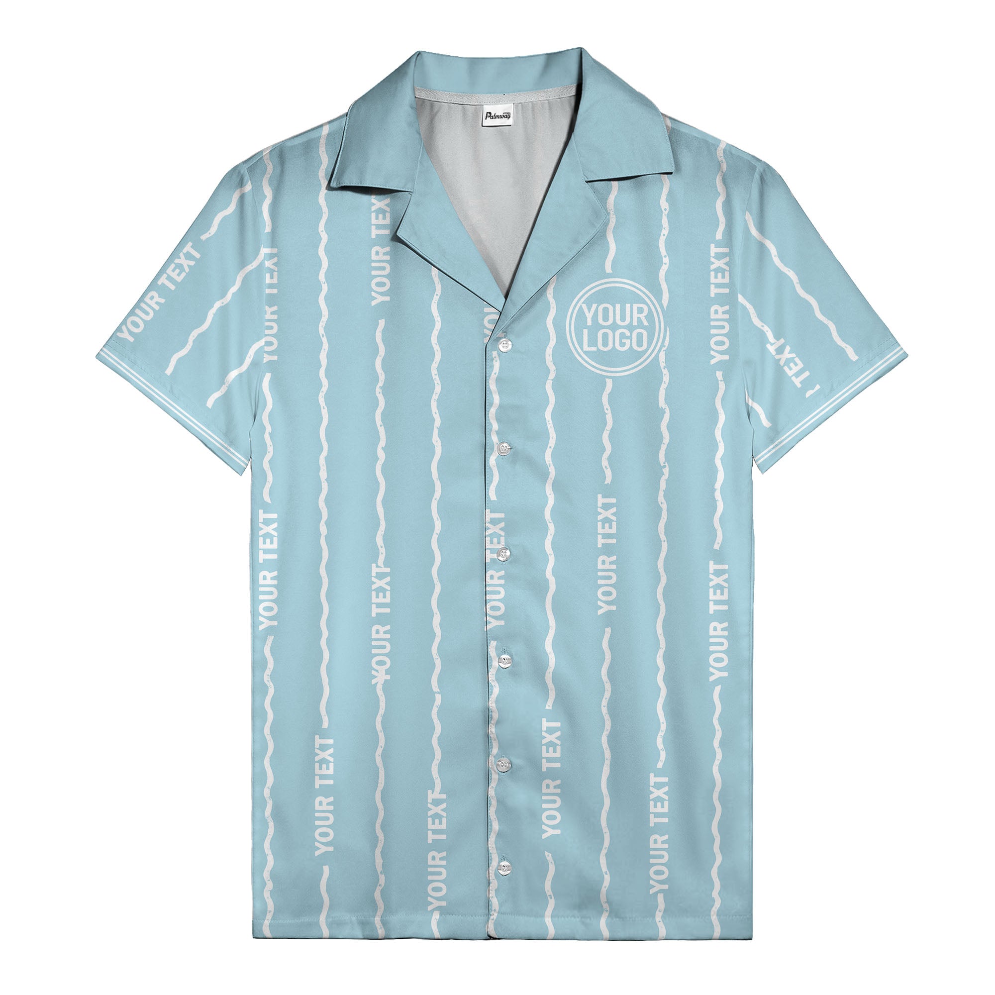 wavy line personalized hawaiian shirt with custom text & logo
