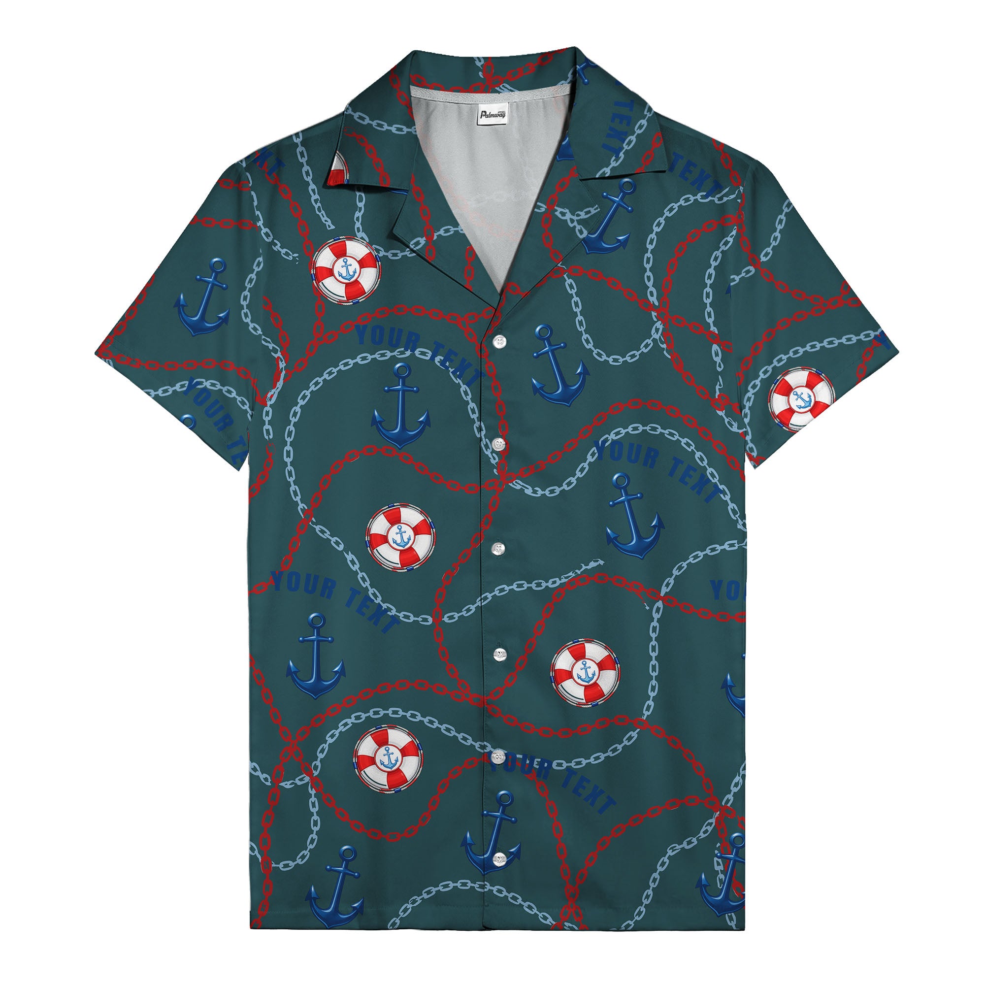 anchors lifebuoys chain link pattern nautical hawaiian shirt