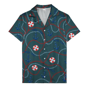 anchors lifebuoys chain link pattern nautical hawaiian shirt