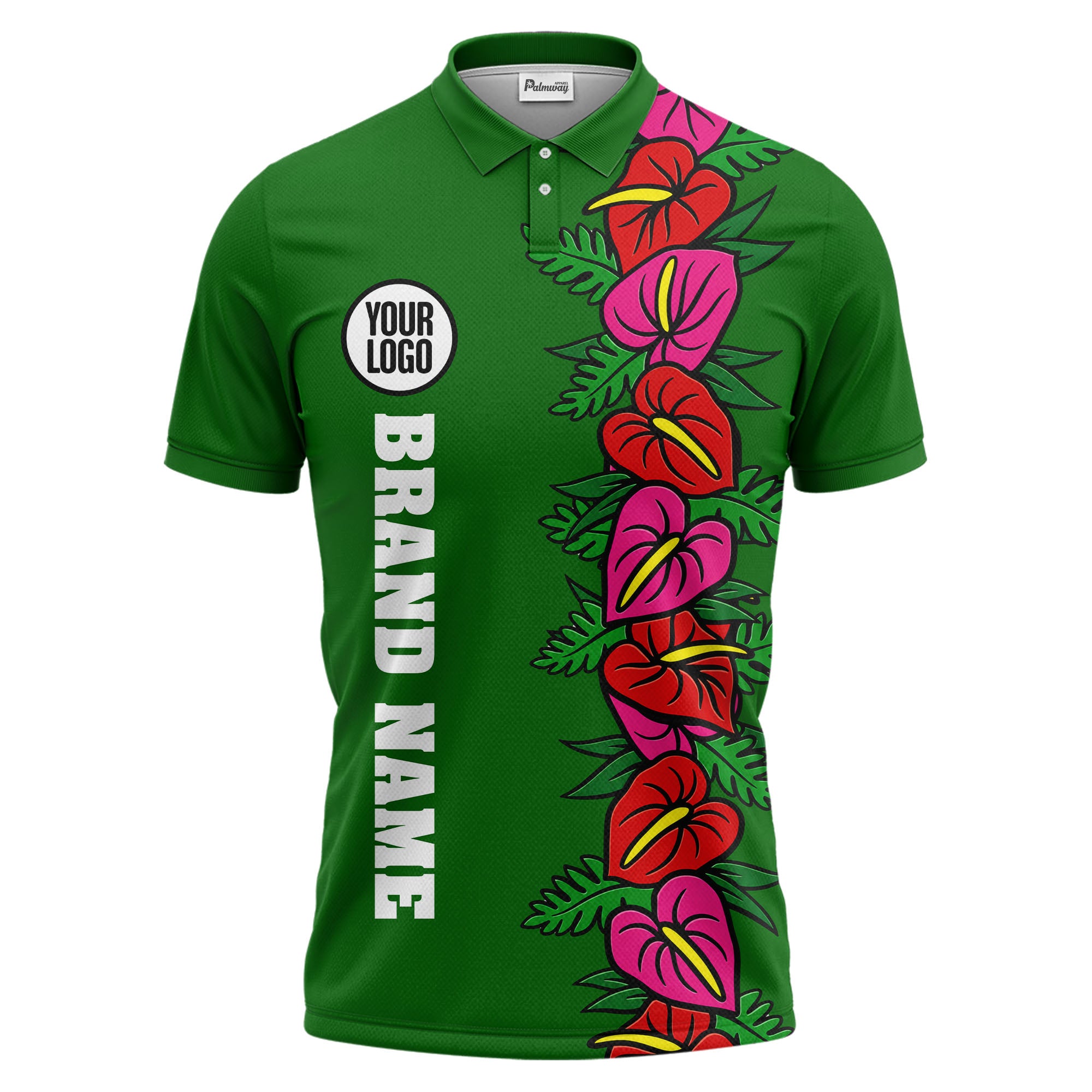 anthurium & emerald leaf stripe coral red polo shirt for men