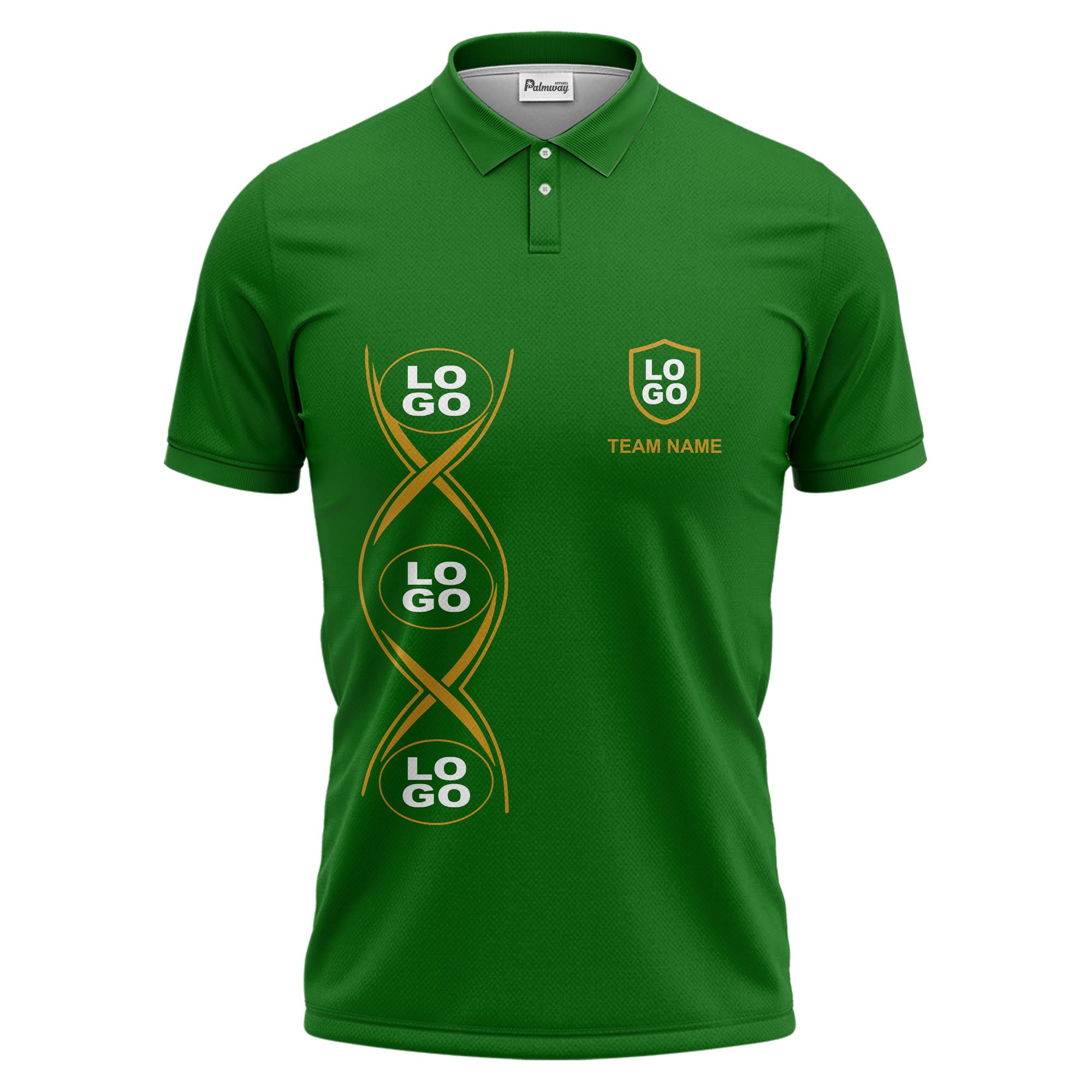 black gold infinity spiral shield team name graphic polo shirt for men