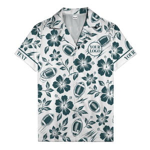 black hibiscus flowers & football silhouettes hawaiian shirt for men