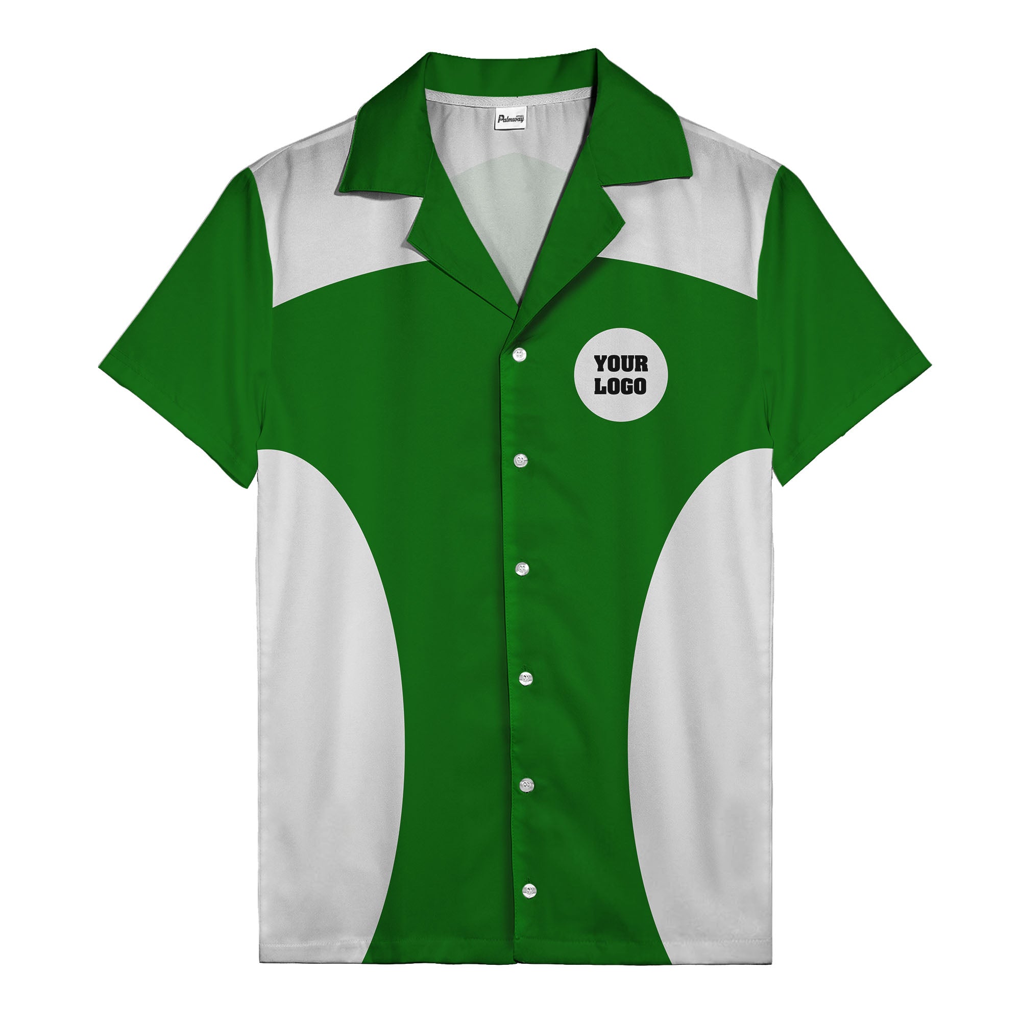 black silver geometric bowling hawaiian shirt with custom logo patch