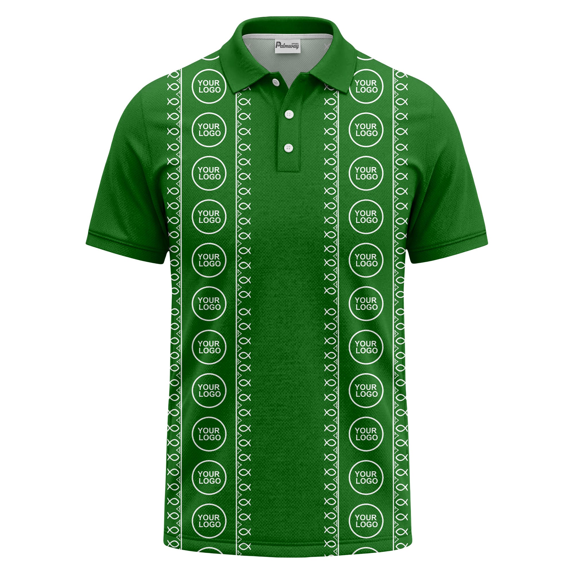 black white fish symbol repeat pattern golf polo shirt