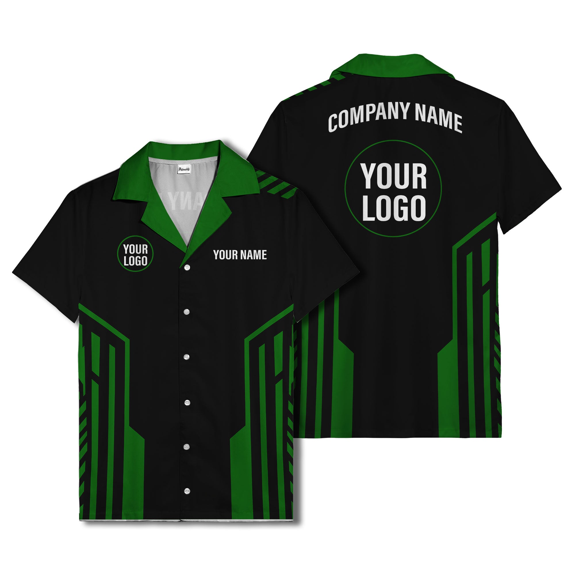 black white geometric stripe personalized logo circle hawaiian shirt