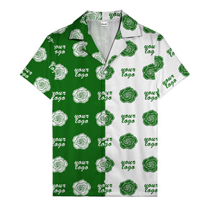 black white rose & custom logo repeat graphic hawaiian shirt