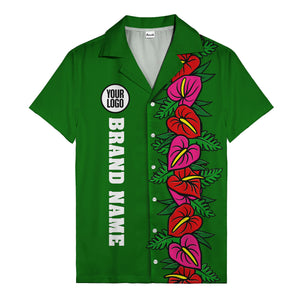 coral anthurium blooms & emerald leaf stripes hawaiian shirt for men