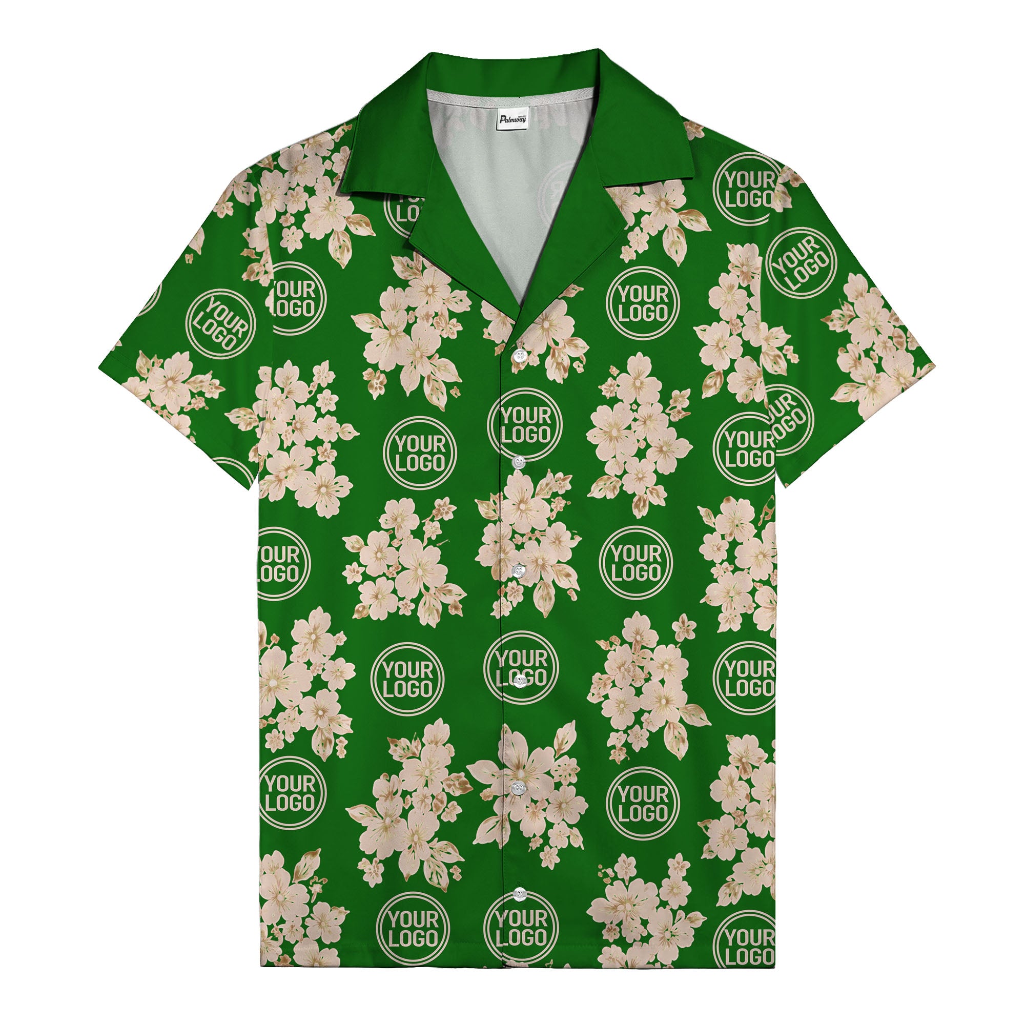 cream floral bouquets & gold circular logos watercolor hawaiian shirt