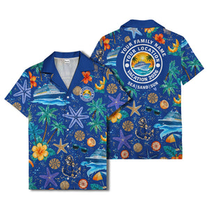 cruise ship palm trees starfish watercolor hawaiian shirt
