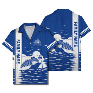 cruise ship silhouette sunset palm trees hawaiian shirt