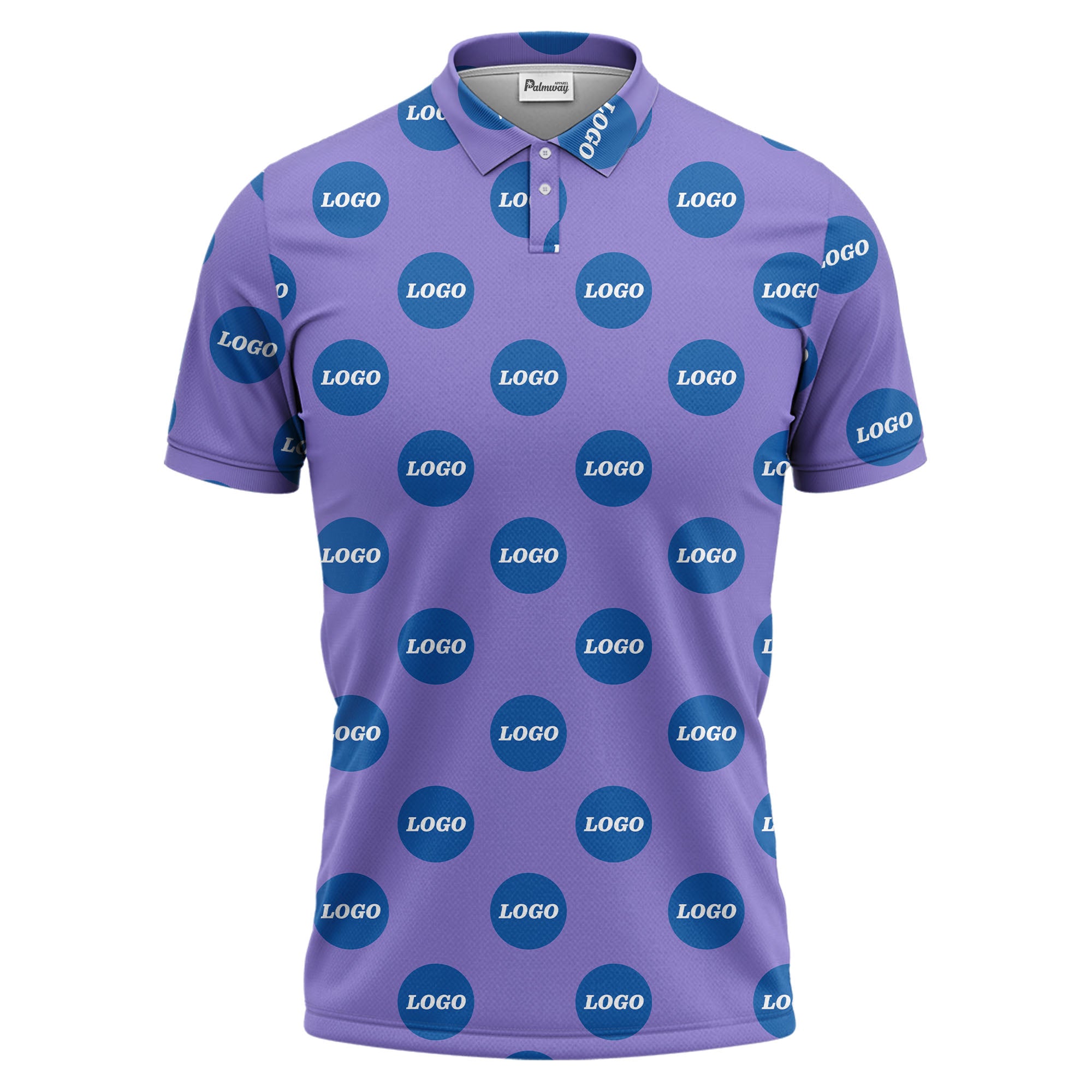 custom color logo polo shirt | bold branded repeating pattern