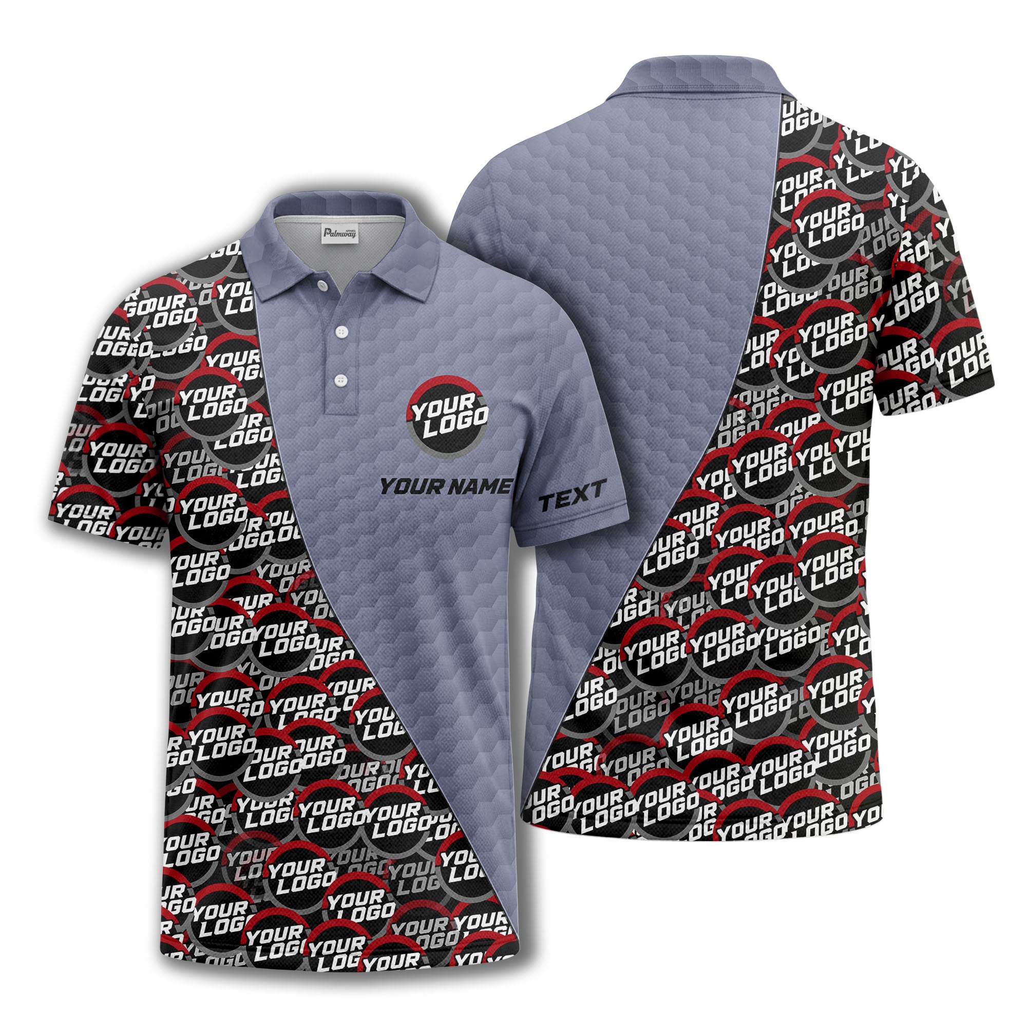 custom logo circles & hexagons grid polo shirt for men