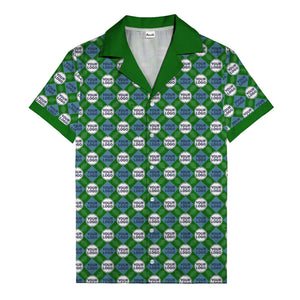custom logo diamond grid pattern hawaiian shirt for men