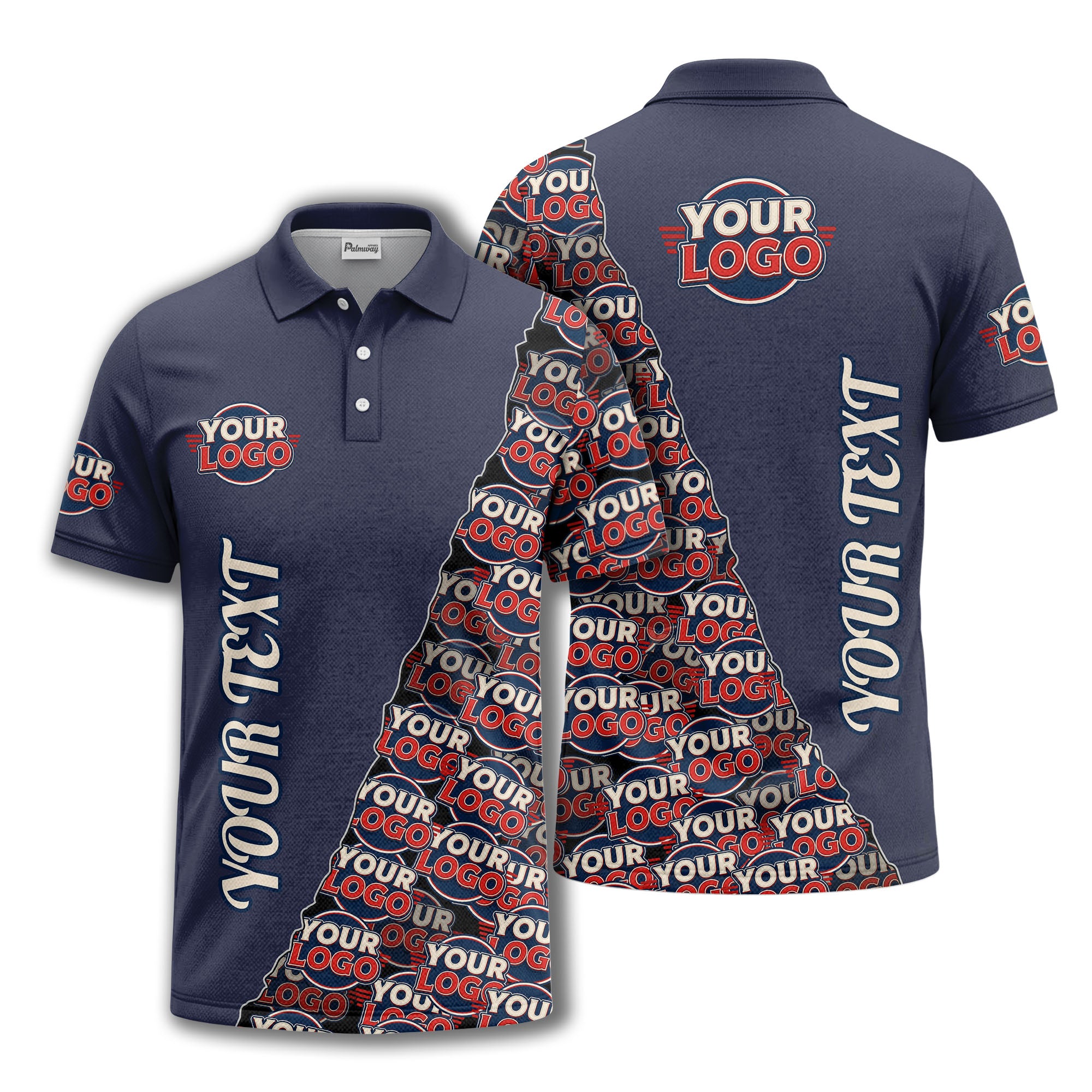 custom logo repeat vertical text pattern personalized polo shirt