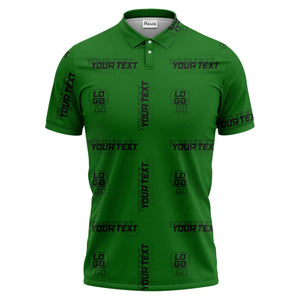custom logo & text repeat pattern black polo shirt for men