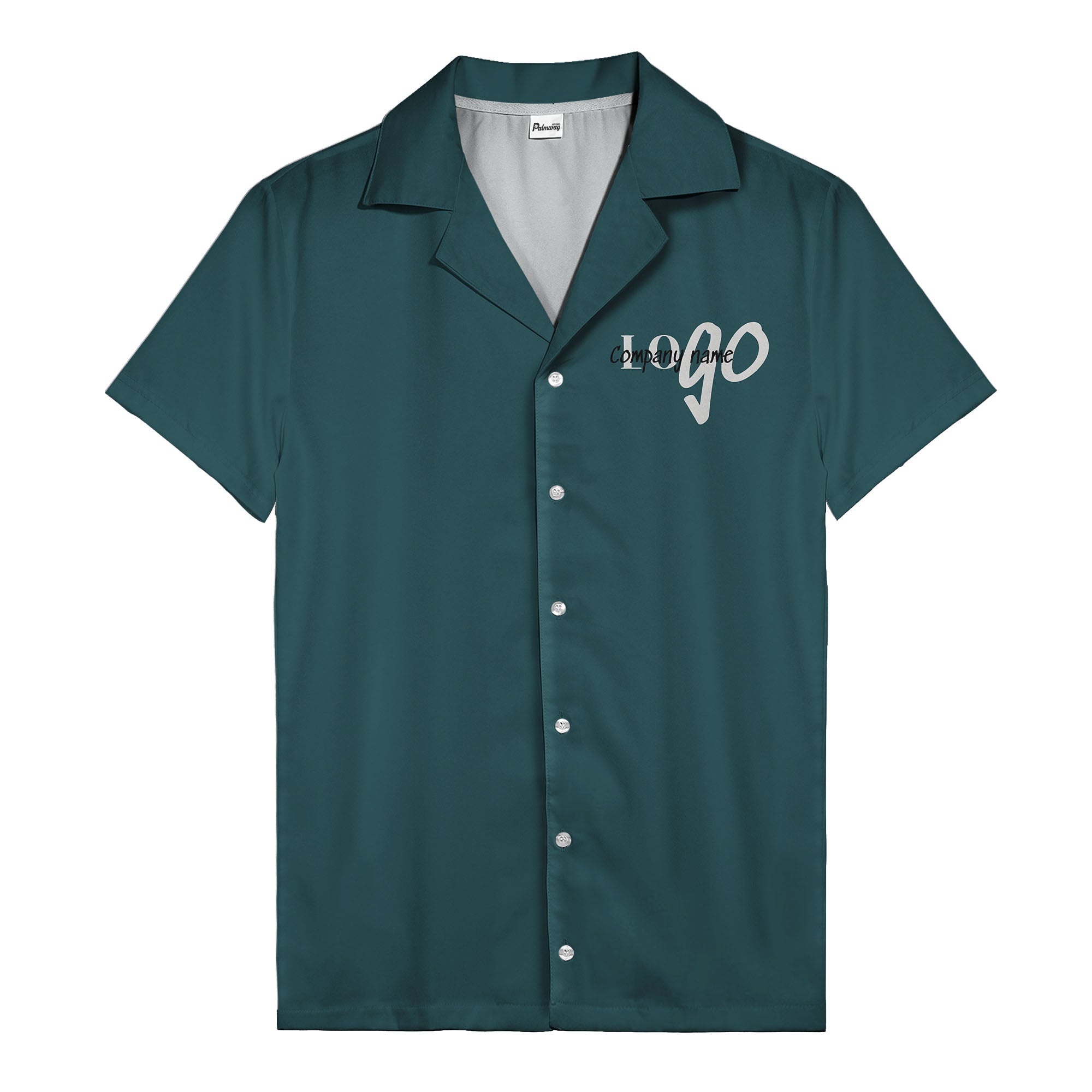 custom logo typography on solid black minimalist modern hawaiian shirt