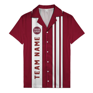 Custom Team Logo Striped Maroon Black White Hawaiian Shirt For Men