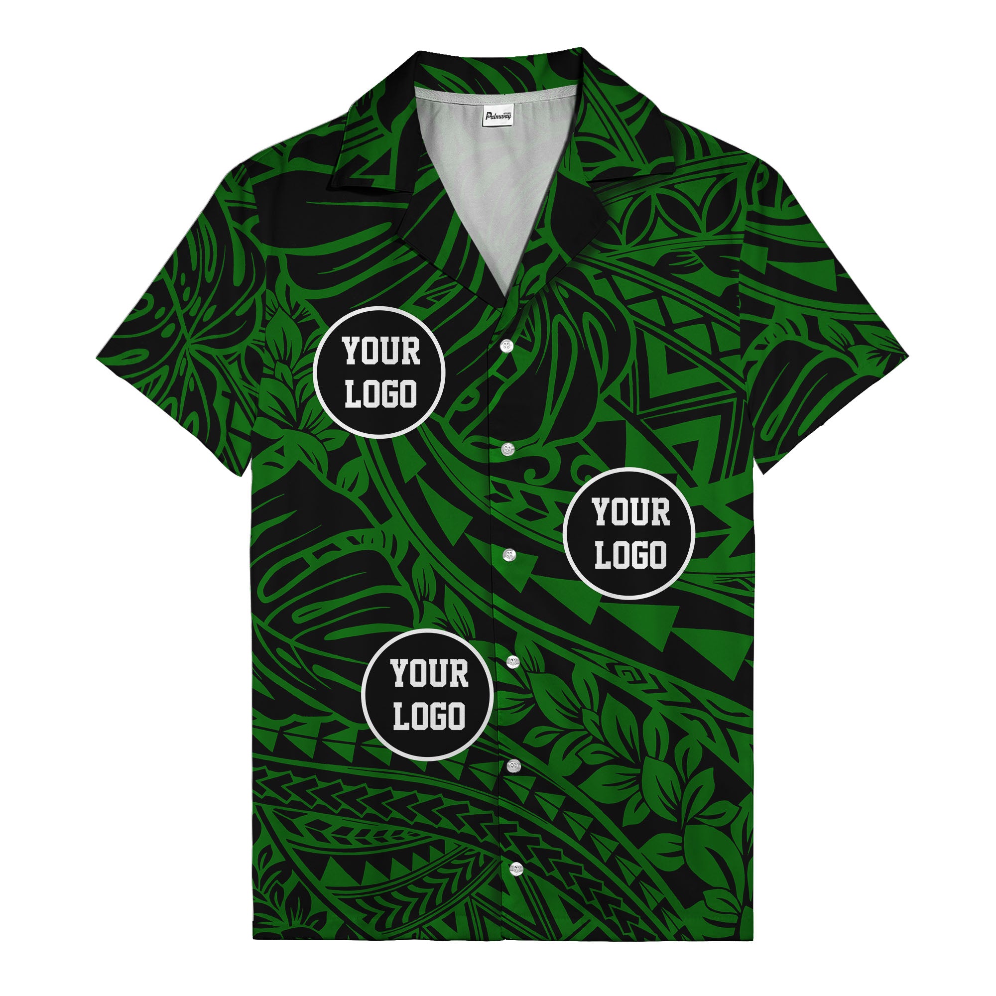 customizable logo circles pattern black hawaiian shirt for men