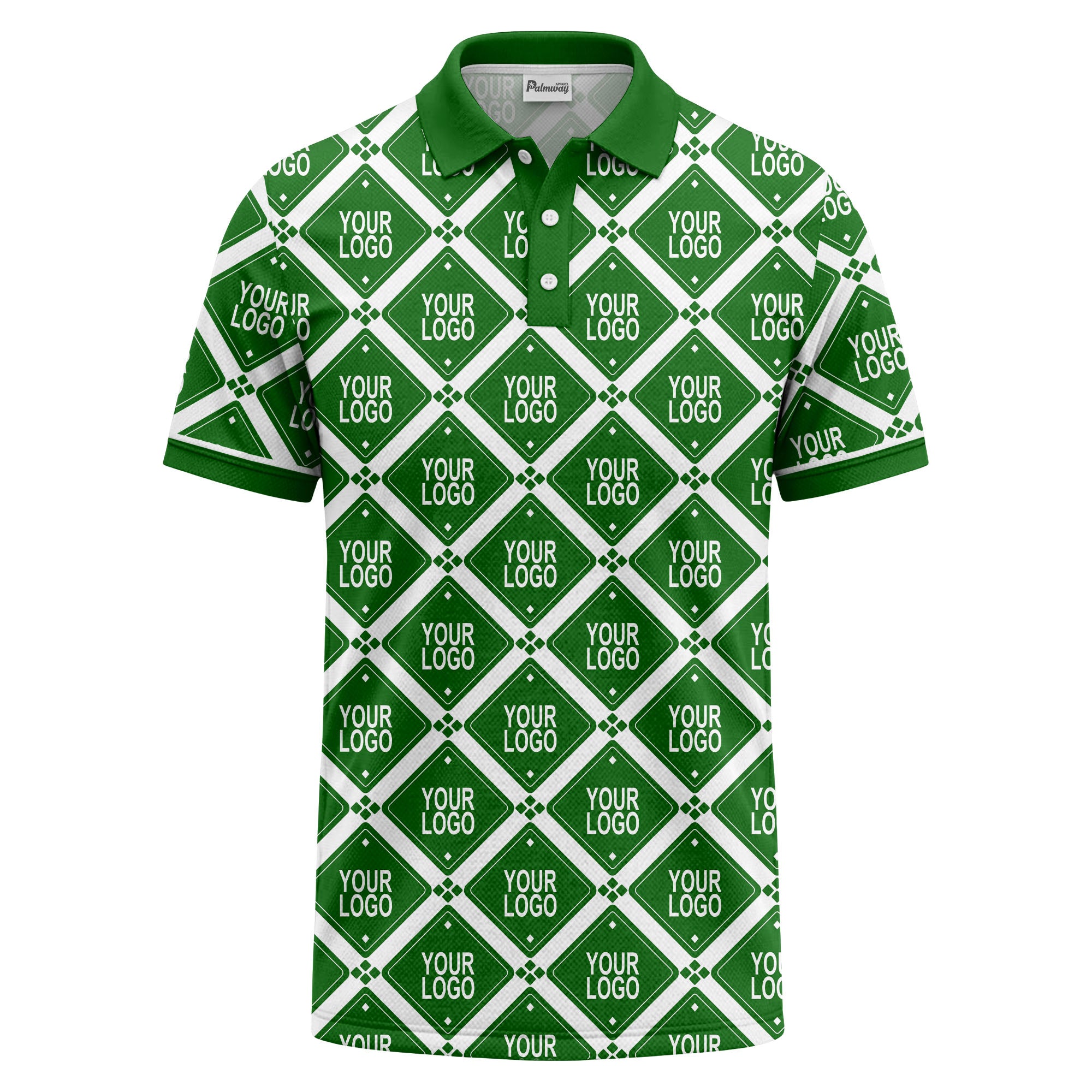 diamond grid logo repeat all over print polo shirt