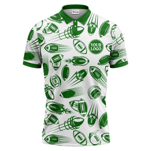 dynamic footballs & speed lines graphic black white sports polo shirt