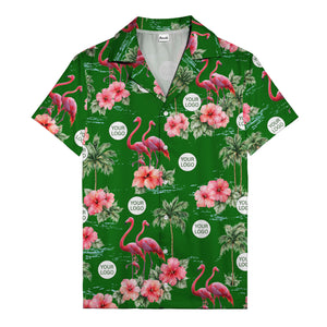 flamingo silhouettes palm trees hibiscus hawaiian shirt for men