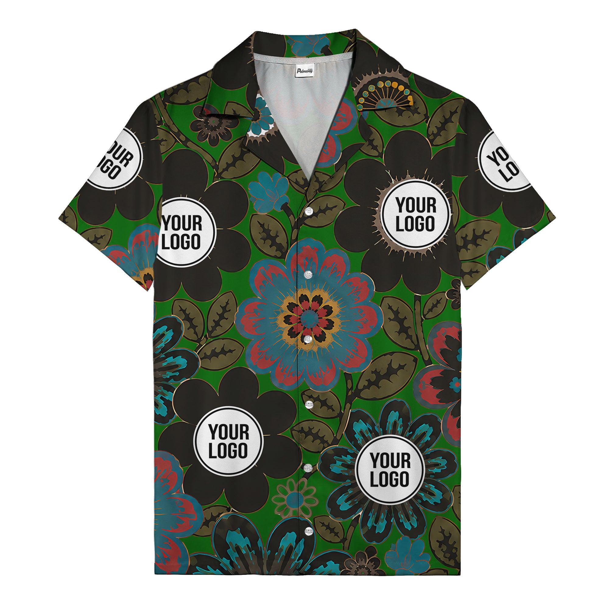 floral mandala & custom logo circle hawaiian shirt for men