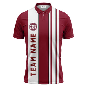 Geometric Maroon Black White Striped Team Polo Shirt With Custom Text Panel