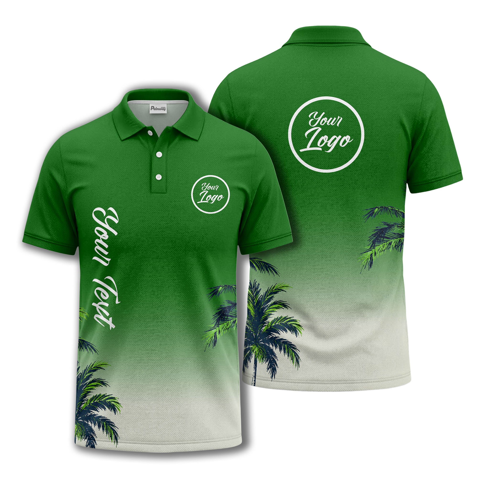 gradient fade palm trees silhouette polo shirt with custom text