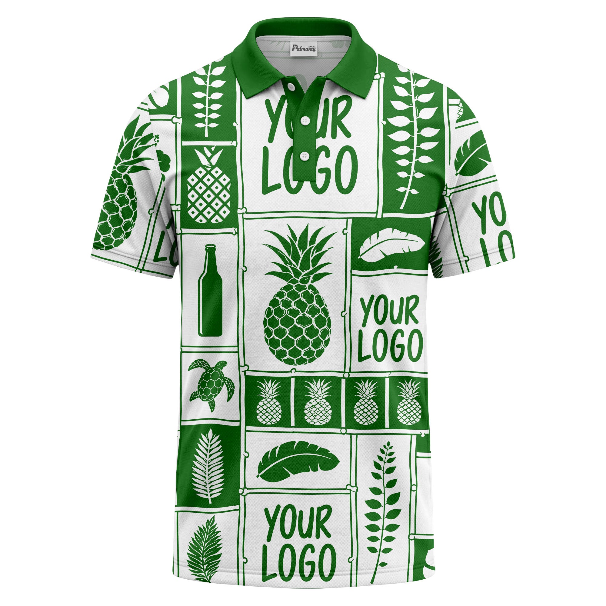 graphic pineapple & palm leaf repeat polo shirt for men