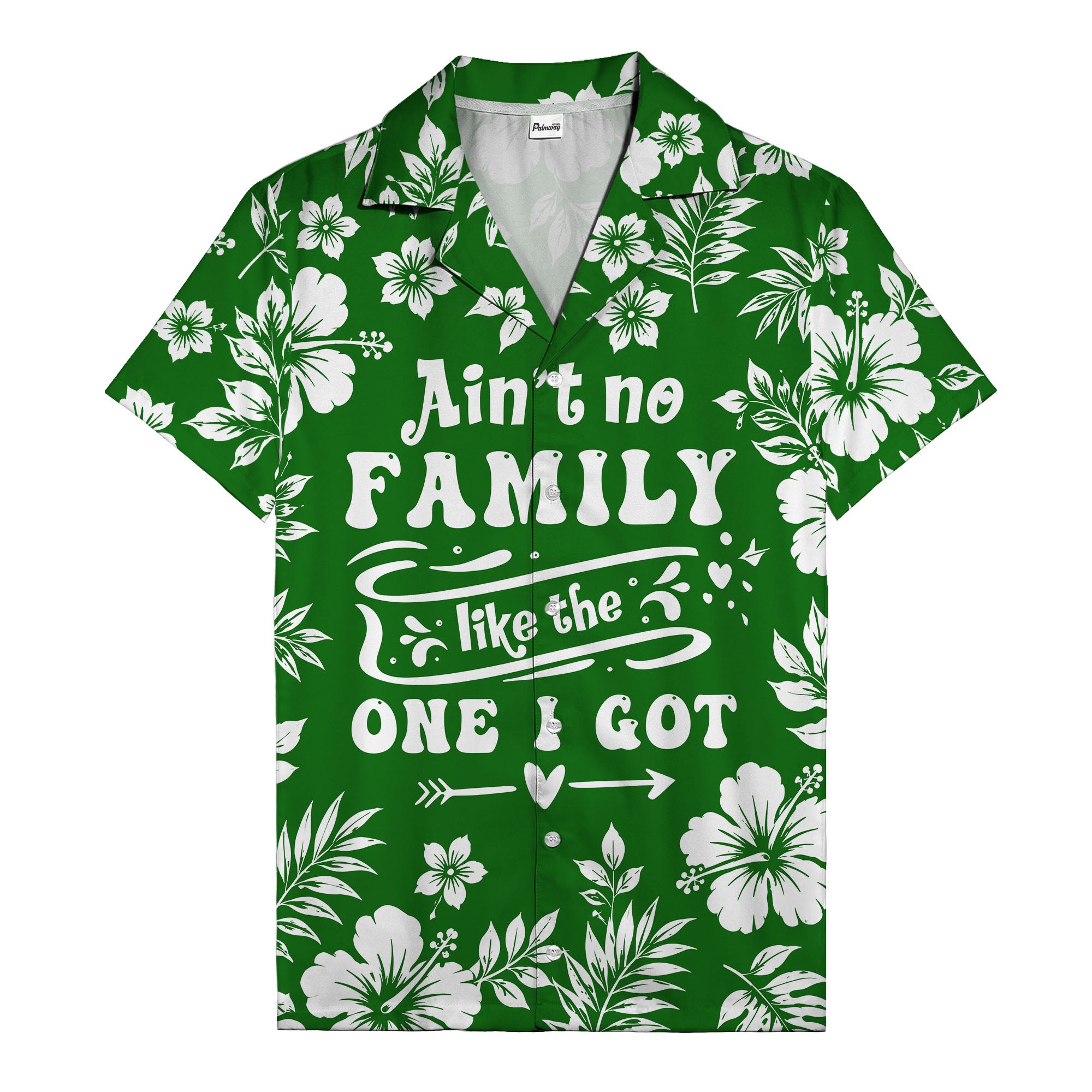 graphic white hibiscus & leaf family tribute hawaiian shirt