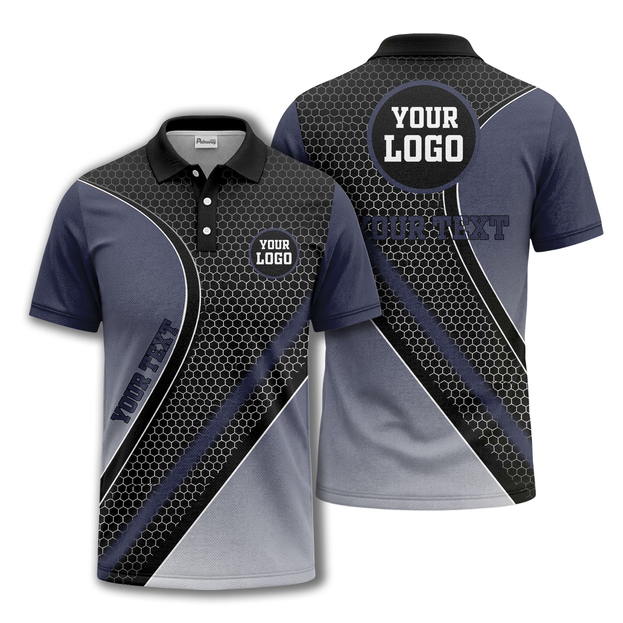 hexagonal gradient geometric print with customizable logo polo shirt