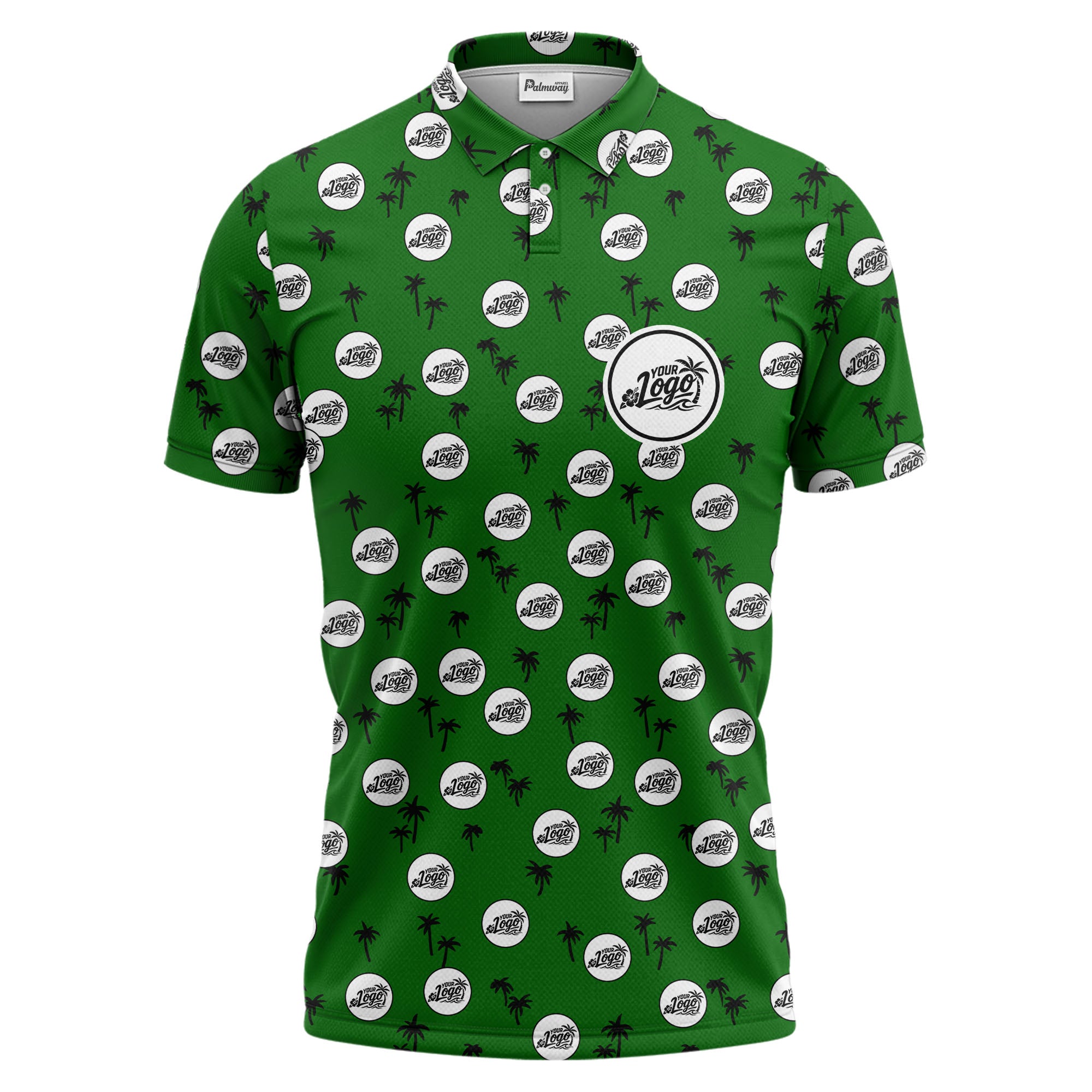 illustrated black tropical palm trees repeating polo shirt for summer beach days