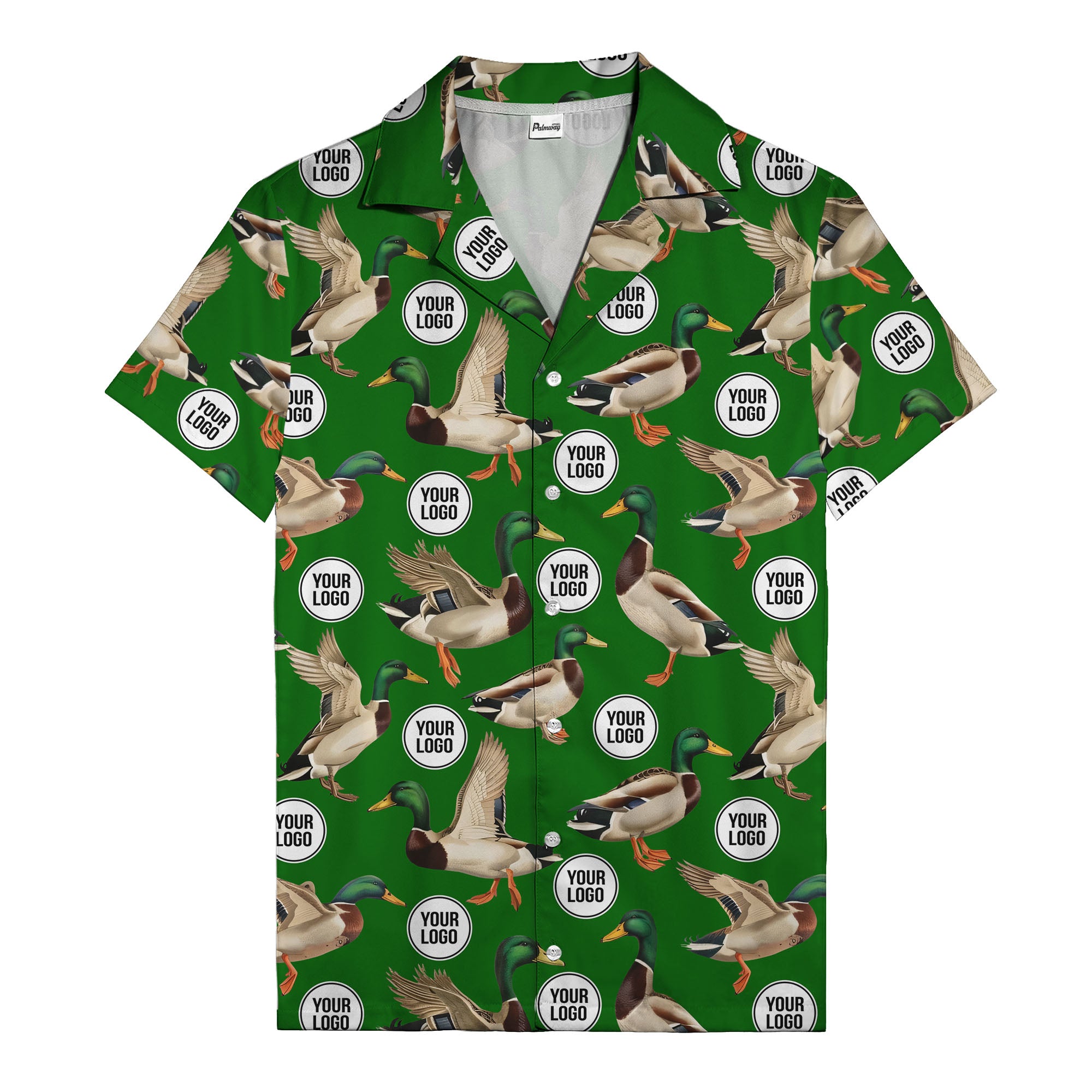 mallard ducks in flight hawaiian shirt with custom logo repeat pattern men's