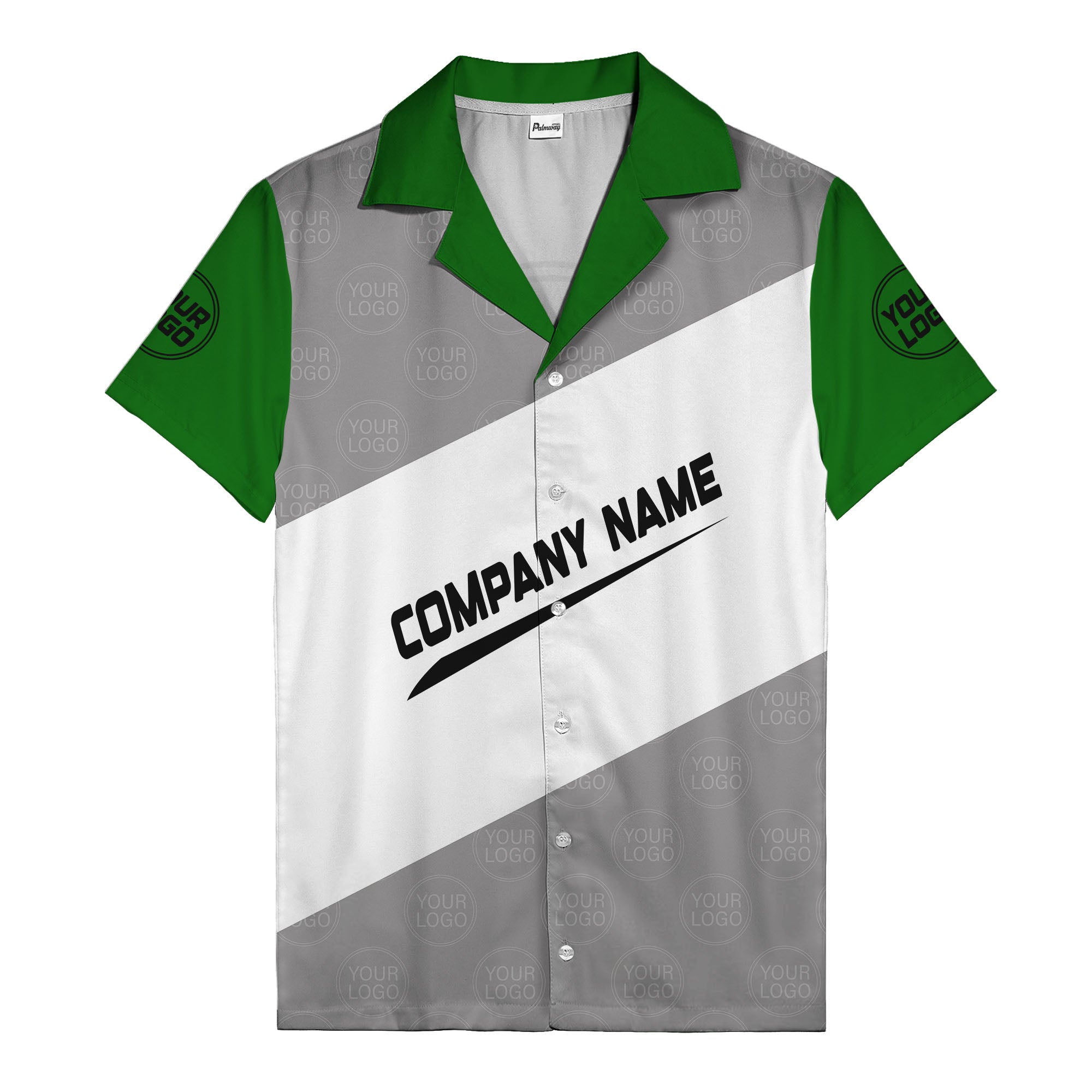 monochrome diagonal stripes & custom logo company name hawaiian shirt